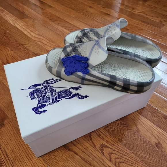 Burberry Gray Plaid Slide Sandals main image 8